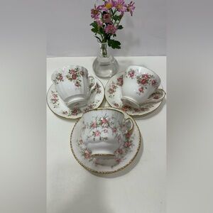 Lot Of 3 Paragon Victoriana Rose Duchess June Bouquet Pink Small Roses Tea Cups